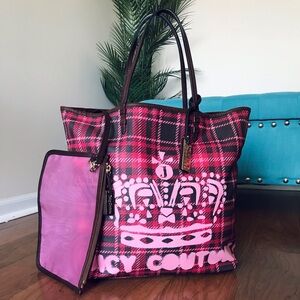 Juicy Couture Y2K Plaid Tote With Wristlet Pouch